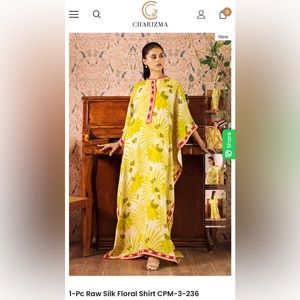 Charizma Pakistani raw silk floral kaftan size S NWT